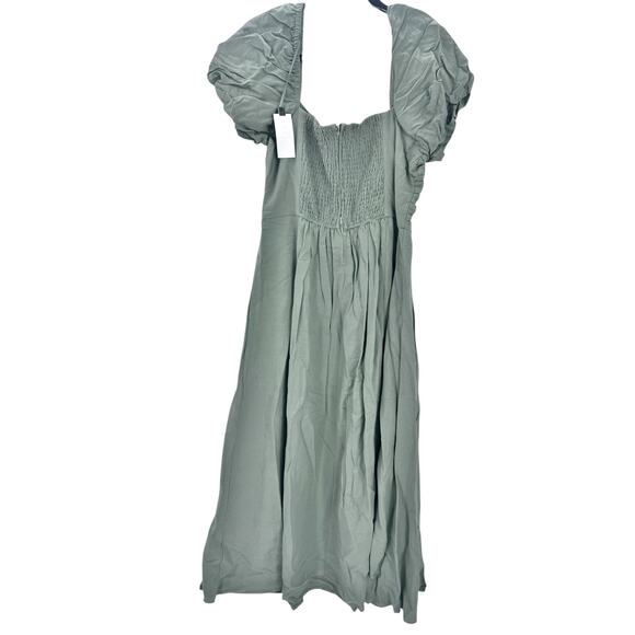 ASTR Label Pleated Bodice Bubble Sleeve Midi Dress Smocked Sage XL NWT - Picture 4 of 10